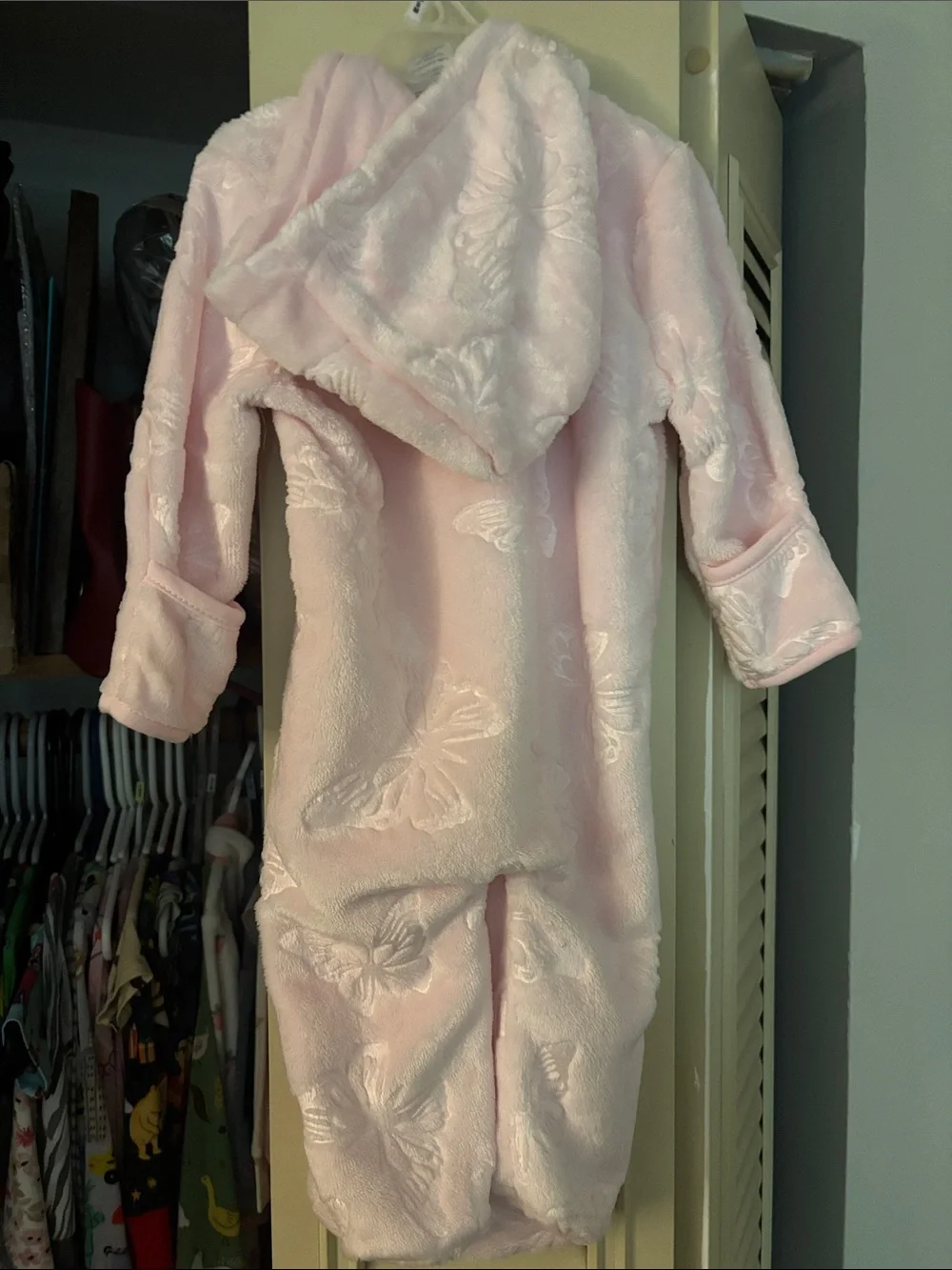 Plush Hooded Pink Butterfly Footie One-Piece for Kids